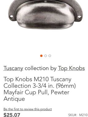 Tuscany Mayfair 3-3/4" Pewter Antique Cup Pull